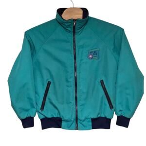 Vintage Rolling Rock Extra Pale Jacket Mens Large Polar Fleece Teal Blue RARE